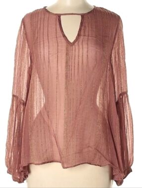 Love Sam Clay Pink Blouse Full Sleeve V Neck Poet Shirt Terra Cotta Salmon Gold